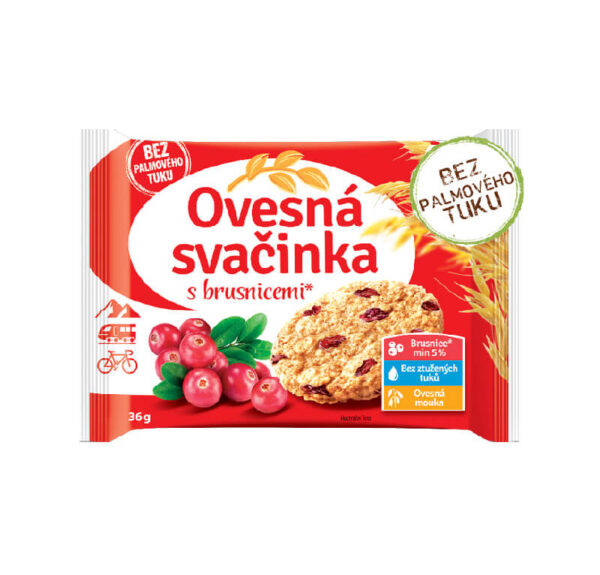 Ovesná svačinka 36g s brusnicemi bez palmového tuku
